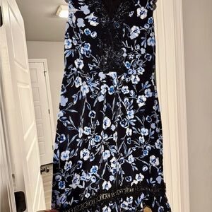 Karl Lagerfeld Black and Blue Floral Midi Dress